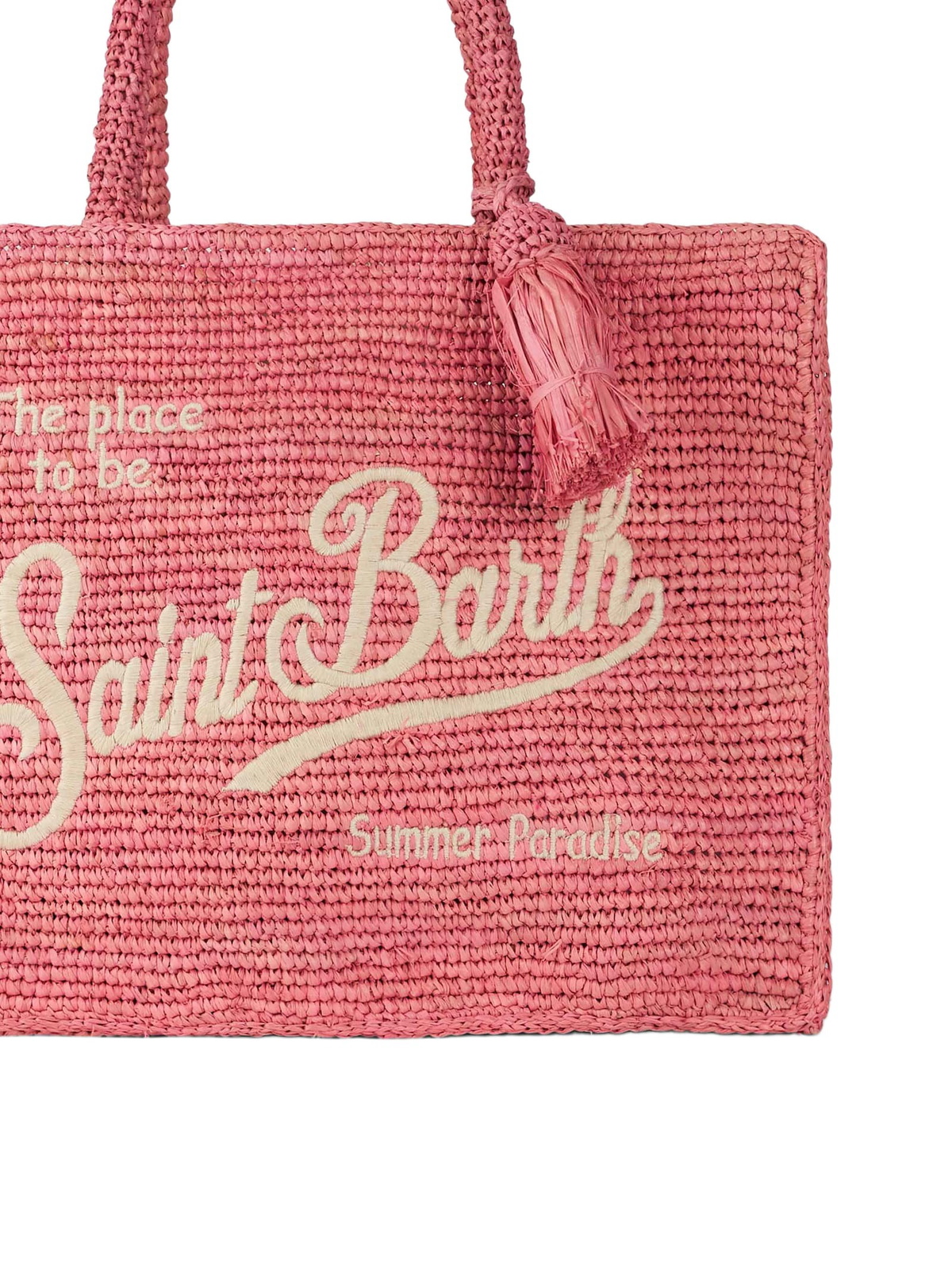 MC2 Saint Barth Pink Colette Raffia Handbag With Embroidery