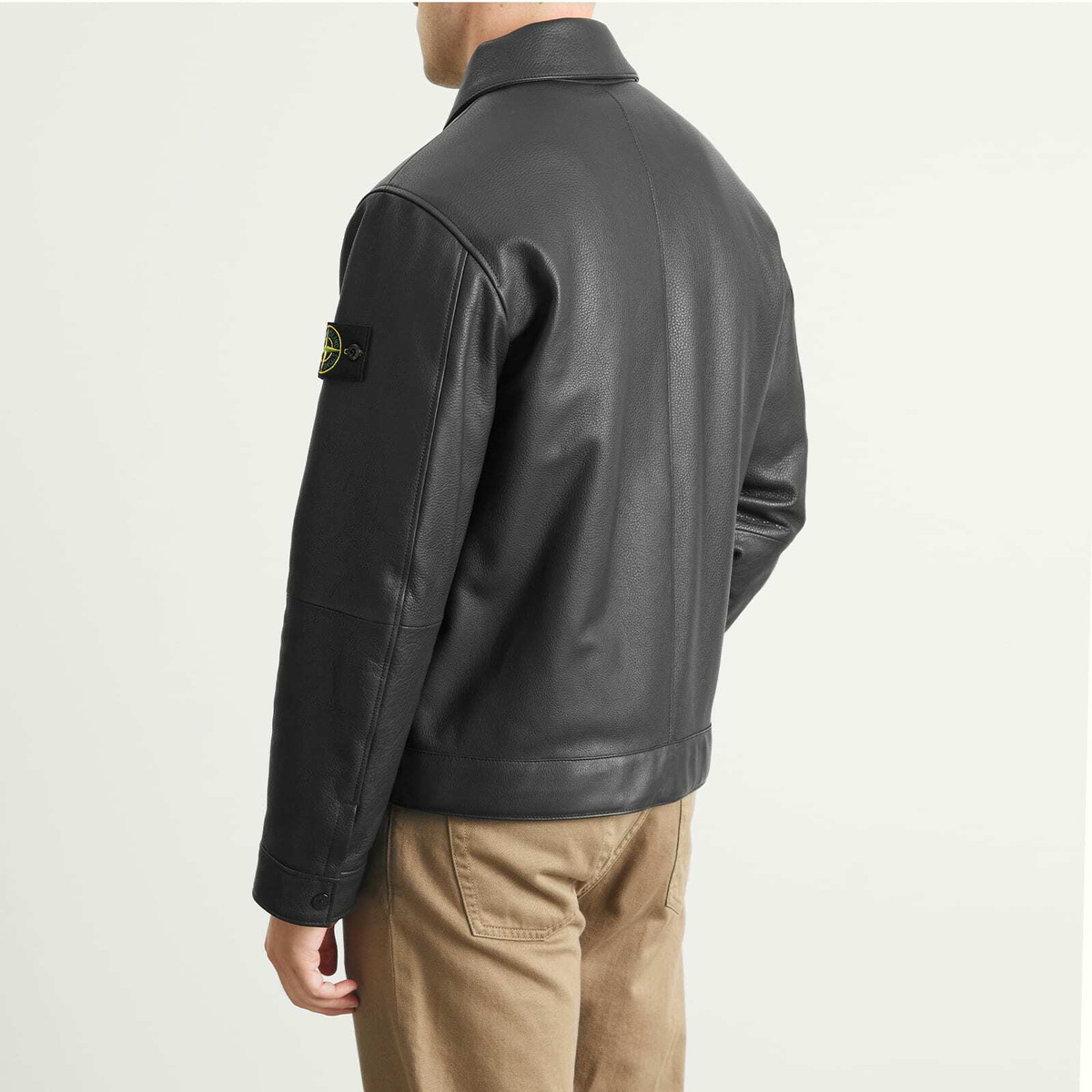 Stone Island Men's PrimaLoft Leather Jacket in Black Stone