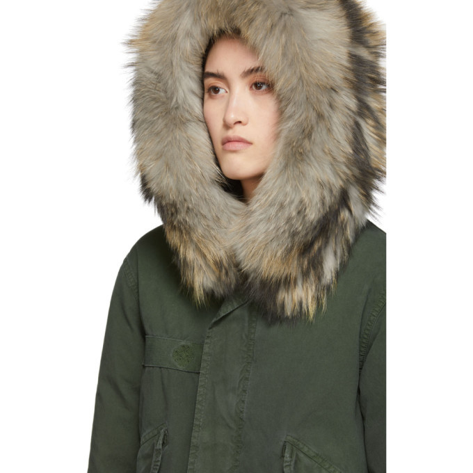 Mr and Mrs Italy Green Down Fur Cropped Jazzy Jacket