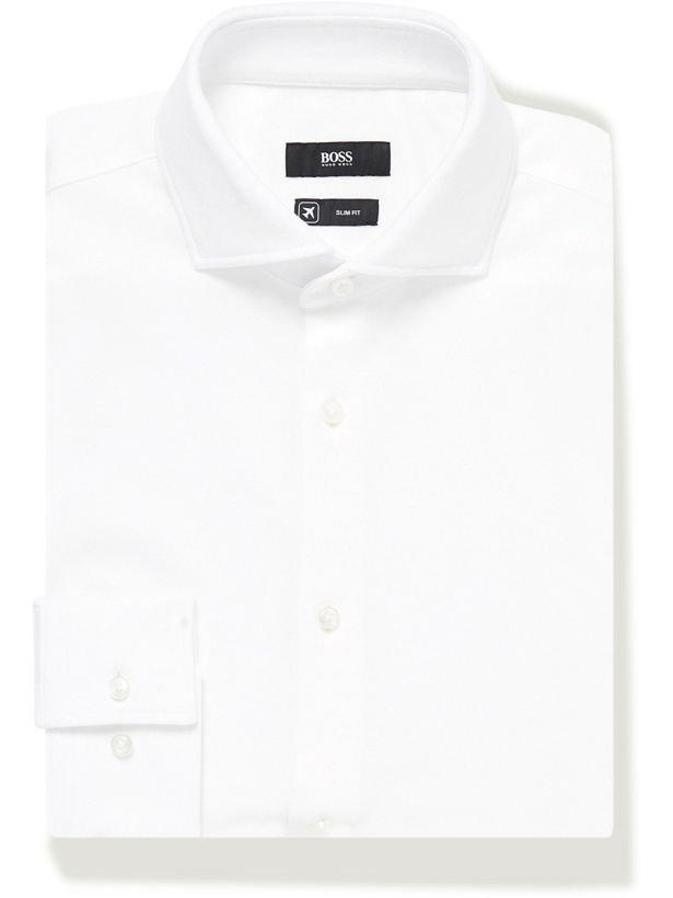 Photo: HUGO BOSS - Slim-Fit Textured-Cotton Jersey Shirt - White
