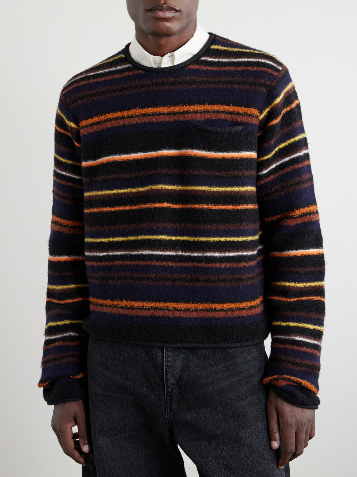 Sacai - Striped Wool-Blend Sweater - Black