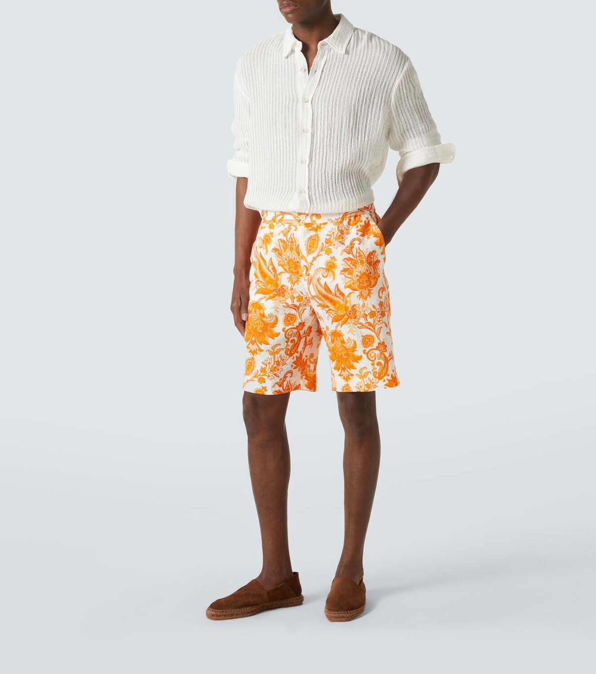 Etro Printed linen Bermuda shorts
