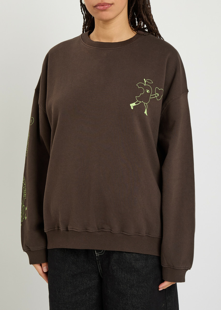 Damson Madder Cafe Pronto Printed Cotton Sweatshirt Brown