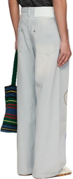 Glass Cypress Blue Embroidered Oversized Denim Jeans