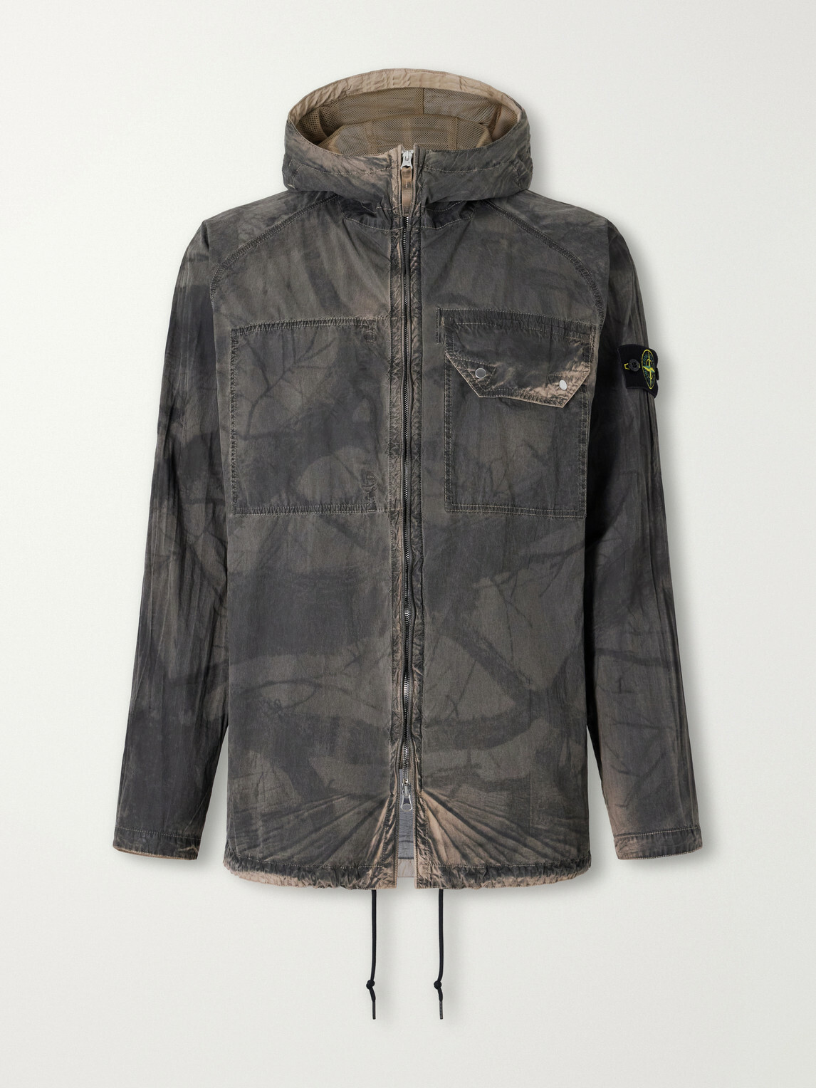 Stone Island - Garment-Dyed Printed Hooded Recycled Crinkle Reps-TC Overshirt - Green
