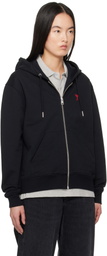 AMI Paris Black Cotton Ami de Coeur Zipped Hoodie