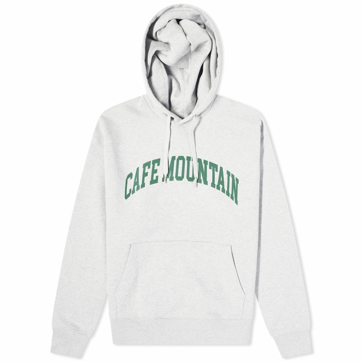 Photo: Café Mountain Men's College Logo Hoodie in Grey/Ivory Green