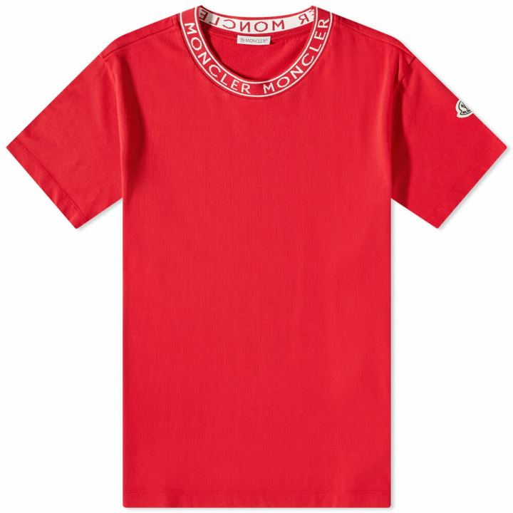 Photo: Moncler Men's Logo Ribbed T-Shirt in Red