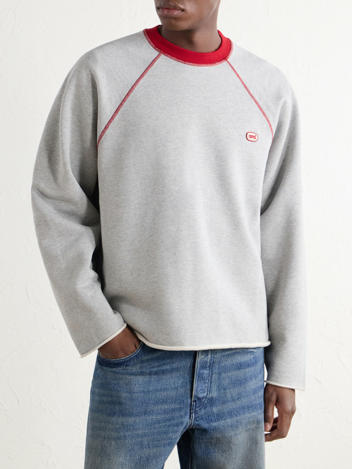 AMI PARIS - Logo-Appliquéd Cotton-Blend Jersey Sweatshirt - Gray