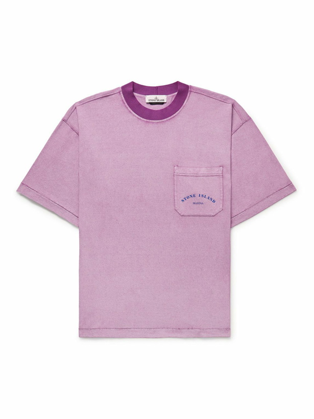 Photo: Stone Island - Marina Garment-Dyed Logo-Print Cotton-Jersey T-Shirt - Purple