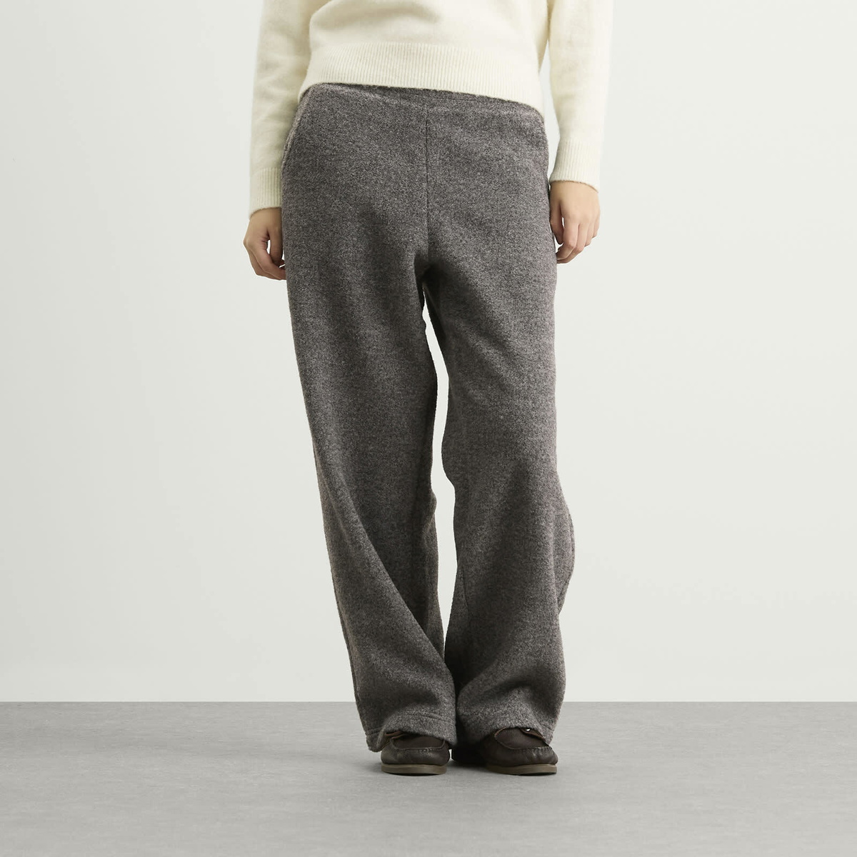 DUNST Women's Boucle Wide Leg Sweatpants in Melange Grey