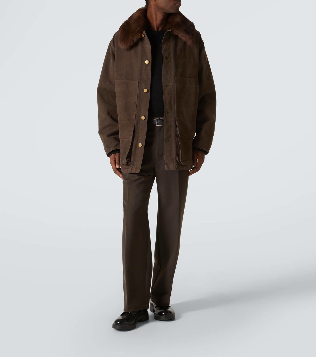 Prada Shearling-trimmed cotton canvas jacket Prada