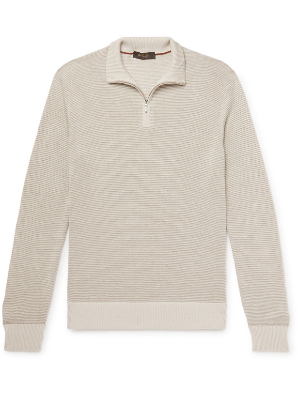Photo: LORO PIANA - Slim-Fit Ribbed Silk, Cashmere and Linen-Blend Half-Zip Sweater - Gray