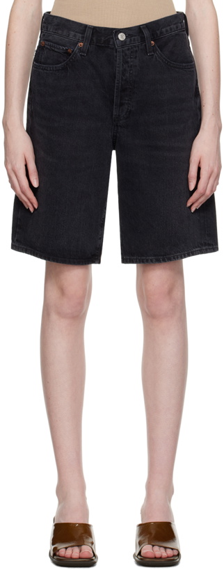 Photo: AGOLDE Black Low-Rise Denim Shorts