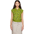 Marni Green Wool-Cashmere Flower Embroidery Vest