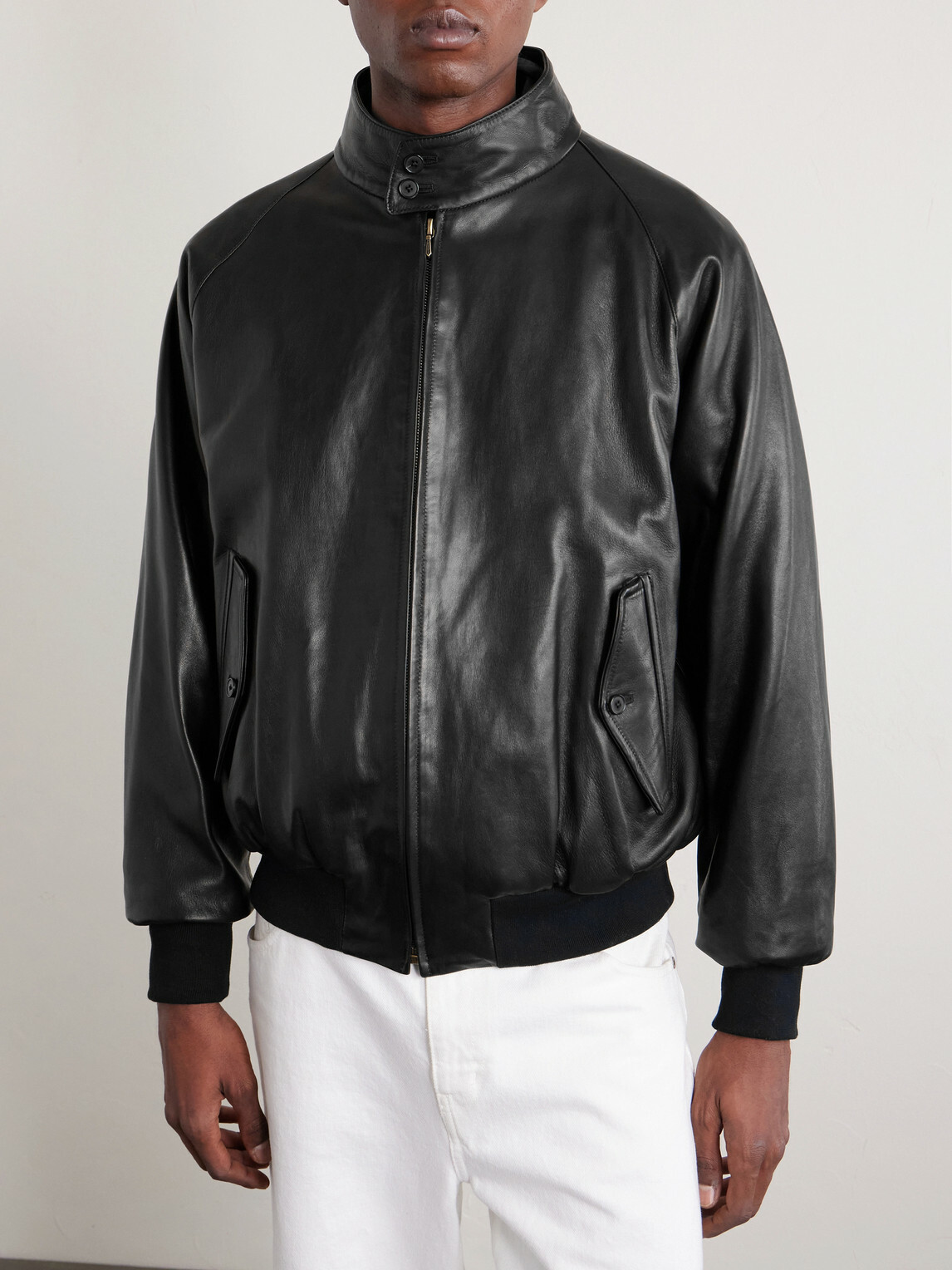 A.PRESSE - Padded Leather Harrington Jacket - Black A.PRESSE