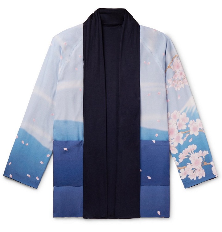 Photo: Blue Blue Japan - Reversible Printed Crepe de Chine and Jersey Jacket - Blue