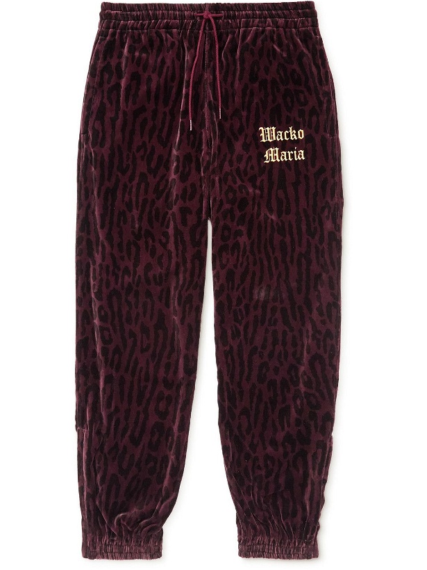 Photo: Wacko Maria - Tapered Logo-Embroidered Leopard-Print Cotton-Velvet Sweatpants - Burgundy