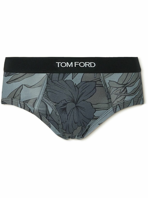 Photo: TOM FORD - Floral-Print Stretch-Cotton Briefs - Gray