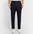 Officine Generale - Navy Ollie Tapered Cropped Belted Wool-Flannel Trousers - Navy