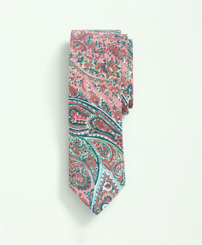 Photo: Brooks Brothers Men's Linen Jacquard Paisley Pattern Tie | Bright Pink