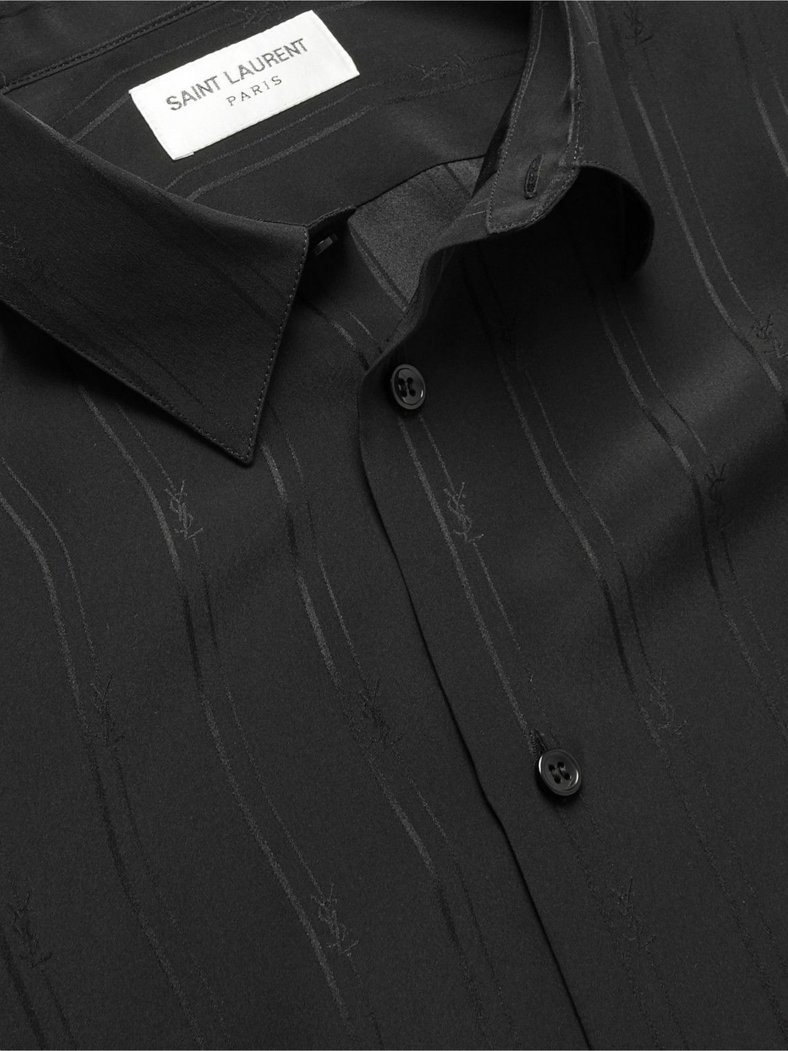 Saint Laurent jacquard-logo silk shirt - Black