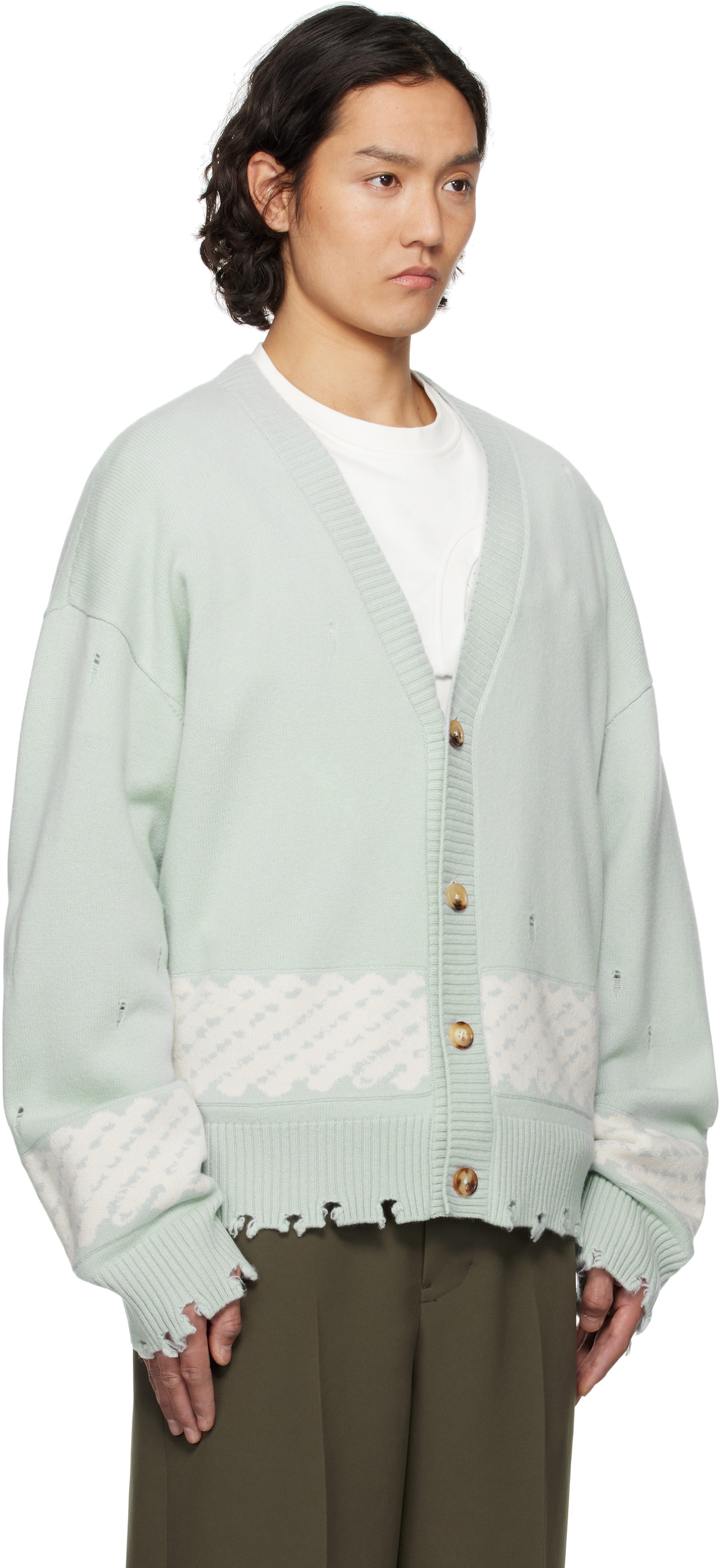 Feng Chen Wang Green Yu Zu Xie Ripped Jacquard Cardigan Feng