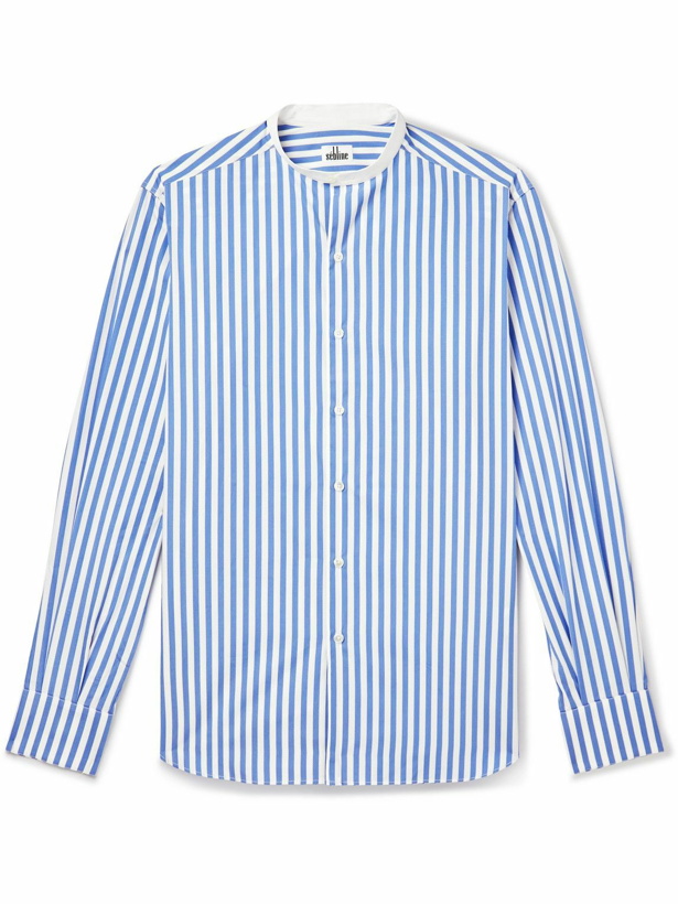 Photo: Sebline - Eton Grandad-Collar Striped Cotton Shirt - Blue