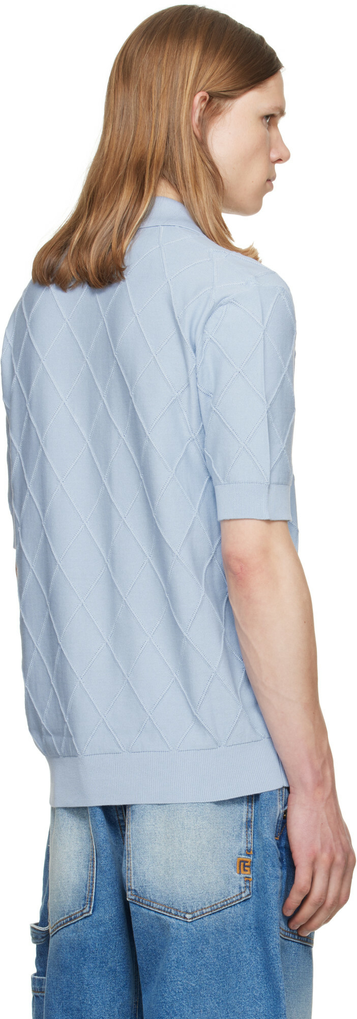 BALMAIN Blue Vintage Knit Polo