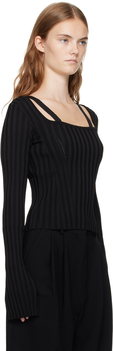 Recto Black Scoop Neck Fitted Sweater