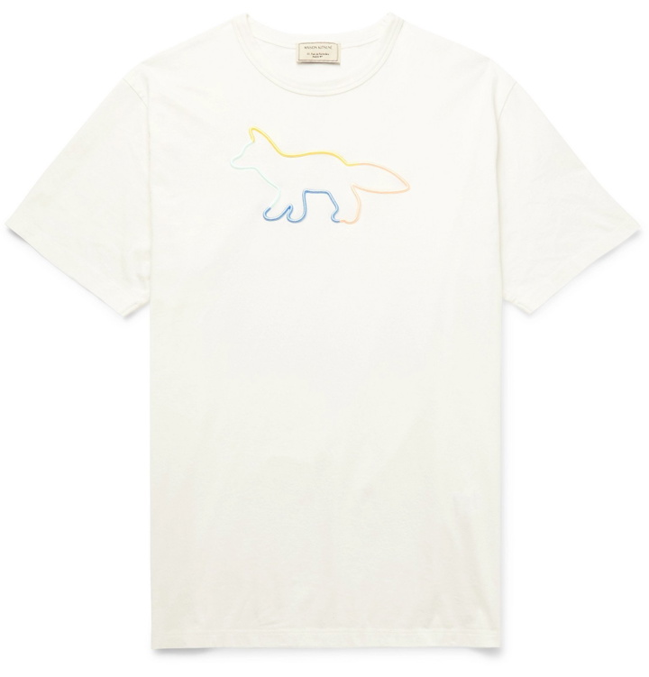 Photo: Maison Kitsuné - Logo-Embroidered Cotton-Jersey T-Shirt - White