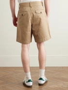 Noah - Wide-Leg Pleated Peached Cotton-Twill Shorts - Neutrals