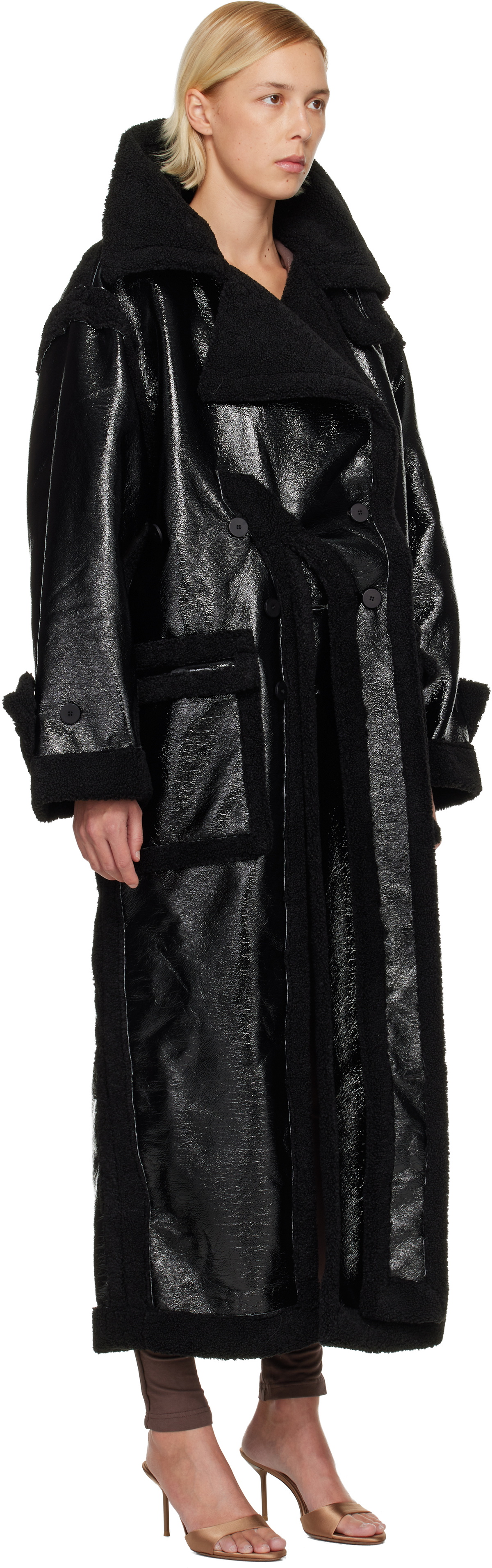 Ottolinger Black Oversized Split Faux-Shearling Coat