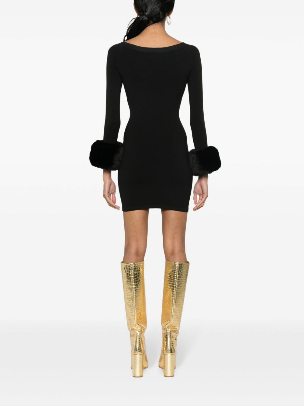Alexander Wang Black Faux-Fur Cuff Mini Dress Alexander Wang