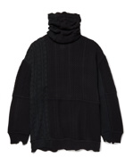 TAKAHIROMIYASHITA TheSoloist. - Oversized Patchwork Distressed Cable-Knit Rollneck Sweater - Black