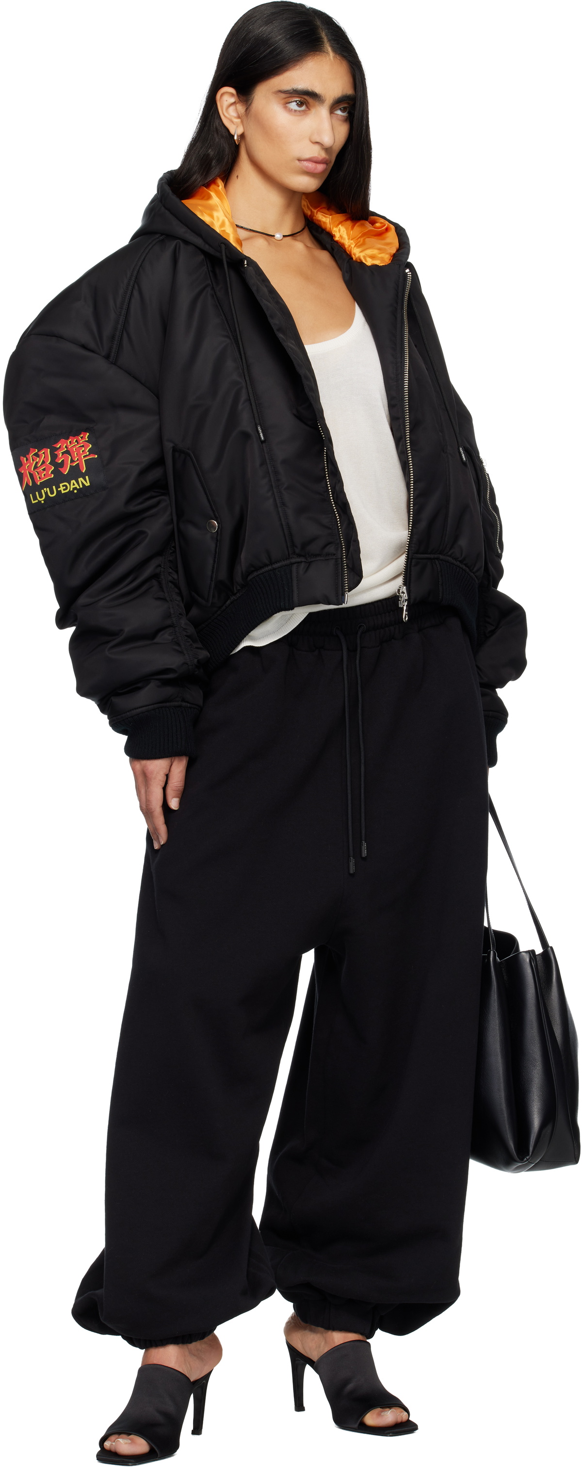 LU'U DAN Black Distorted MA1 Bomber Jacket