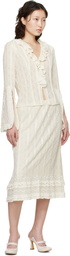 Anna Sui Off-White Floral Ruffle Stretch Lace Midi Skirt