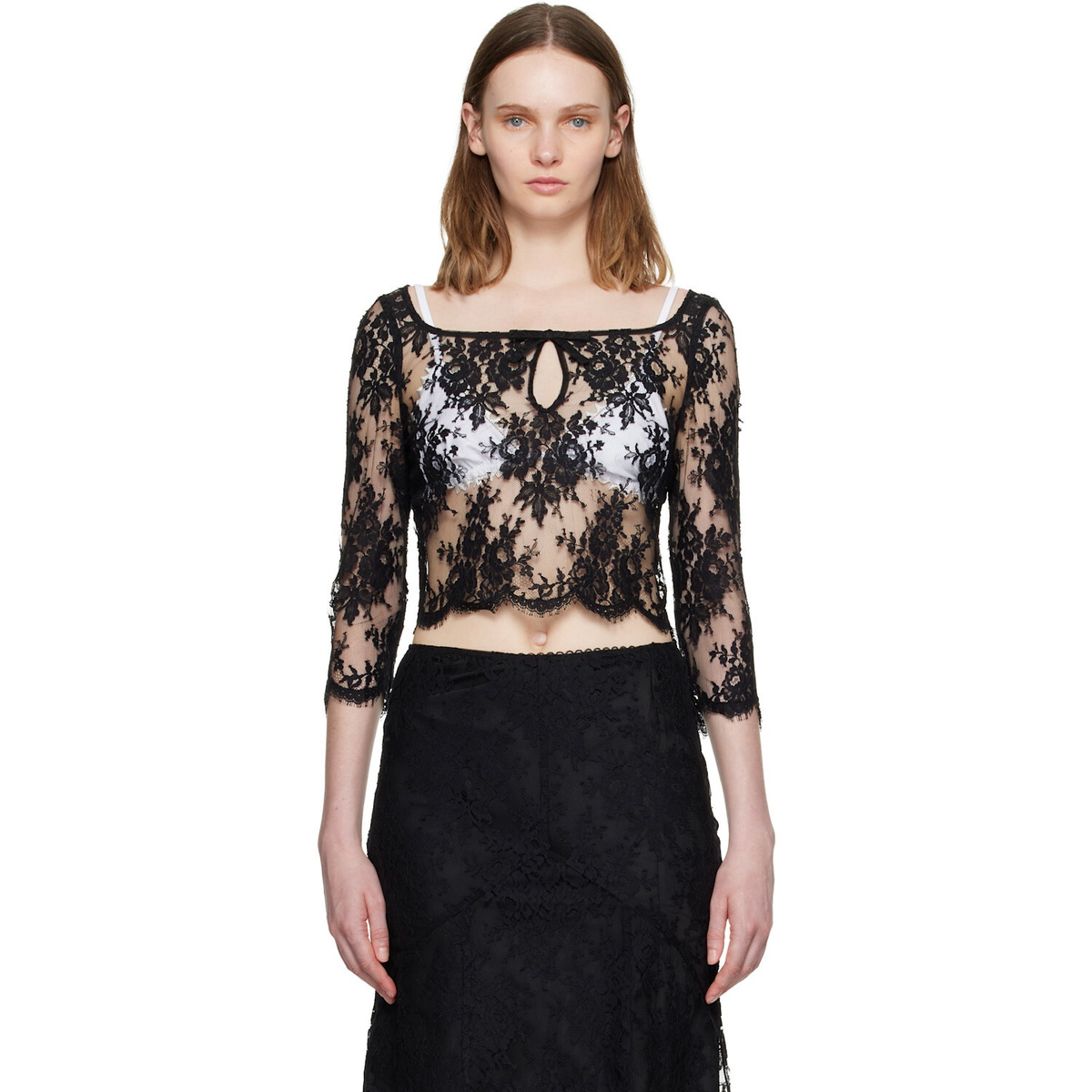 SHUSHU/TONG Black Cut-Out Neckline Top