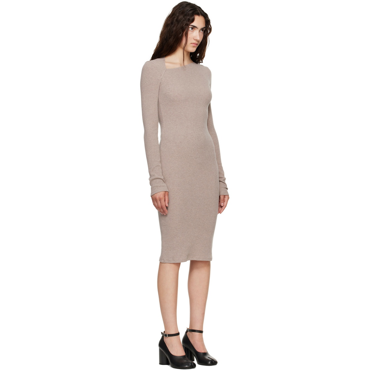 MM6 Maison Margiela Taupe Ribbed Midi Dress