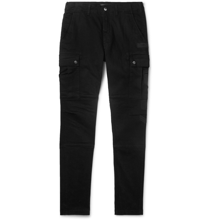 Photo: AMIRI - Slim-Fit Logo-Appliquéd Cotton-Blend Cargo Trousers - Black