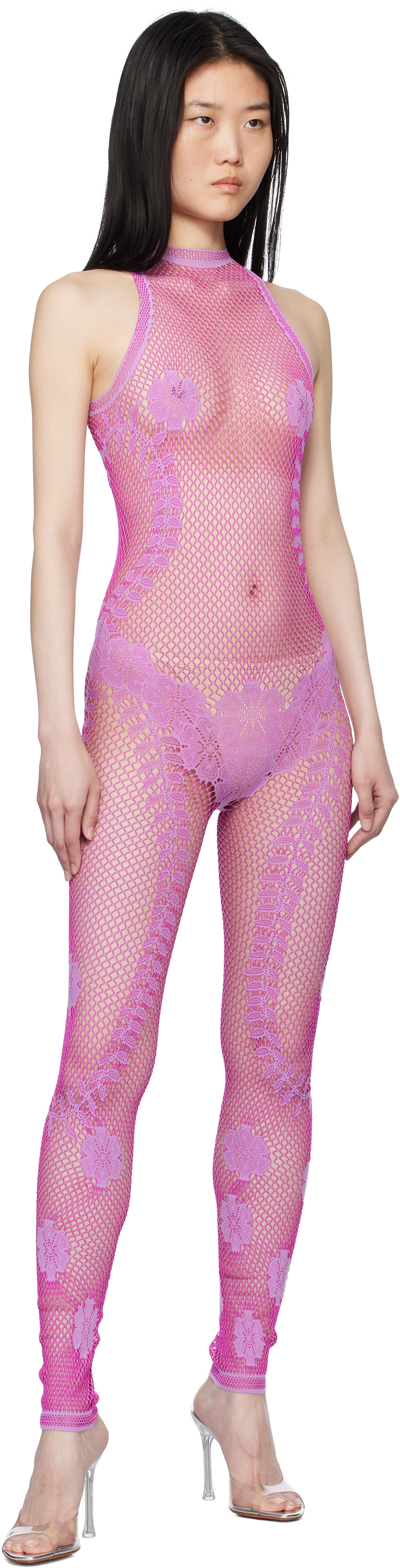 Poster Girl Purple Fetch Halterneck Fishnet Jumpsuit