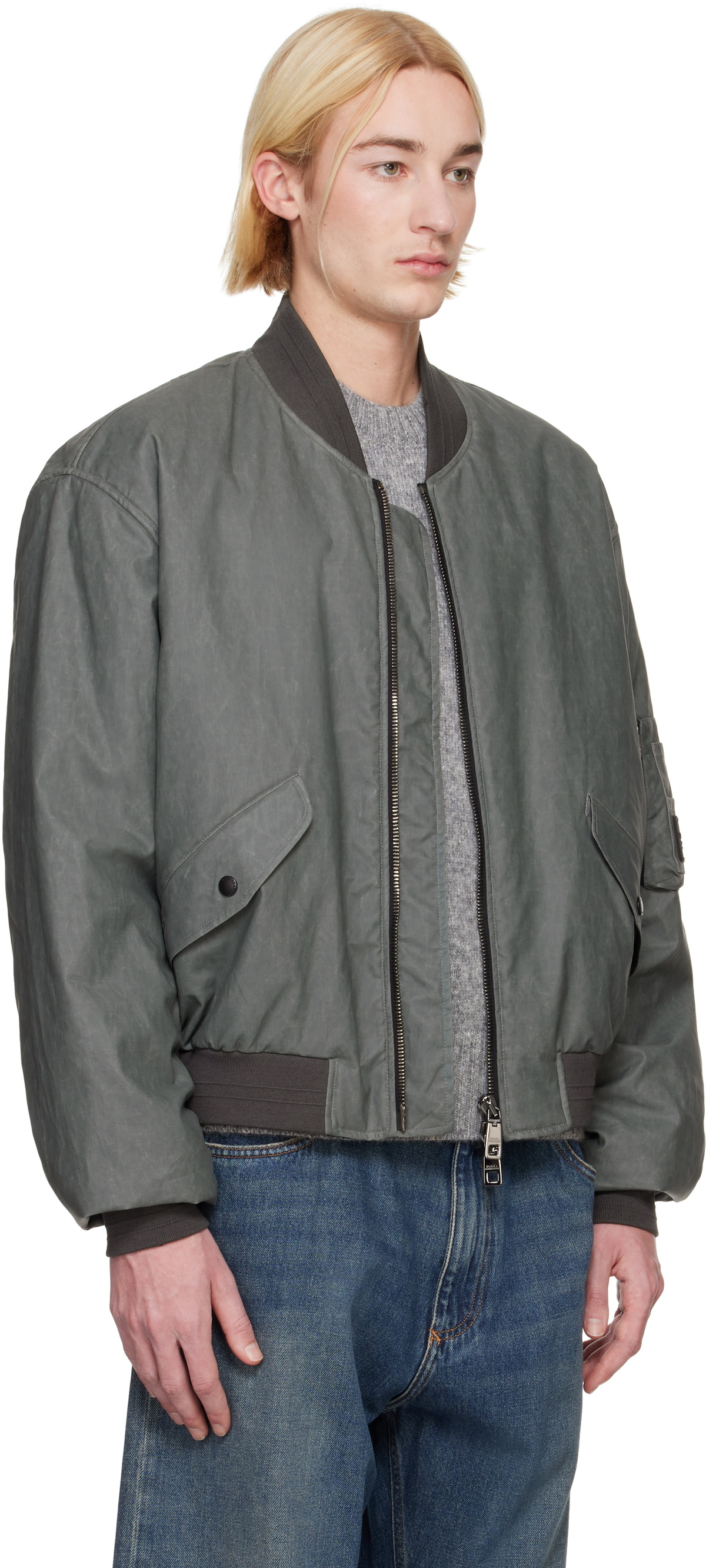 Dolce&Gabbana Gray Oversize Linen Bomber Jacket