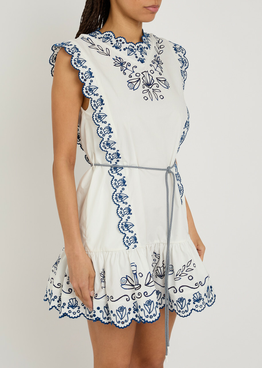 Alemais Leela Embroidered Cotton Mini Dress Cream