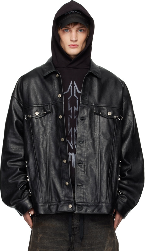 Photo: Balenciaga Black Oversized Pierced Leather Jacket