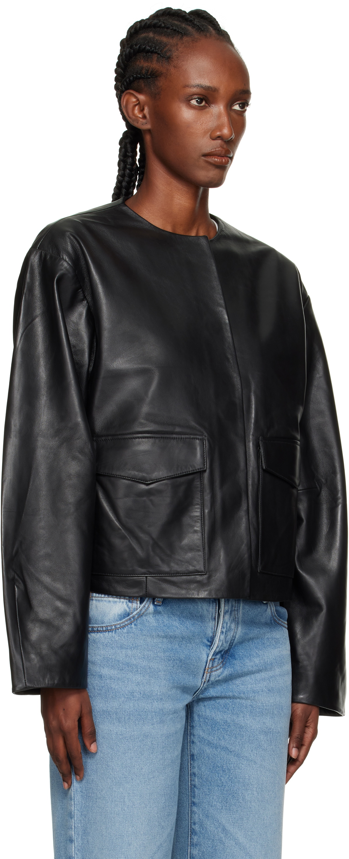 St. Agni Black Utility Cocoon Leather Jacket