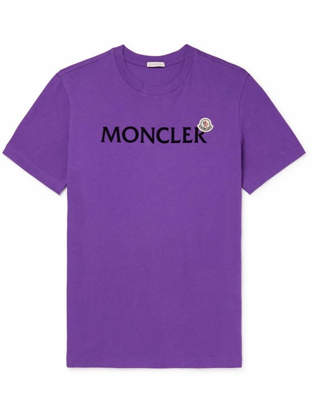Photo: Moncler - Logo-Flocked Cotton-Jersey T-Shirt - Purple