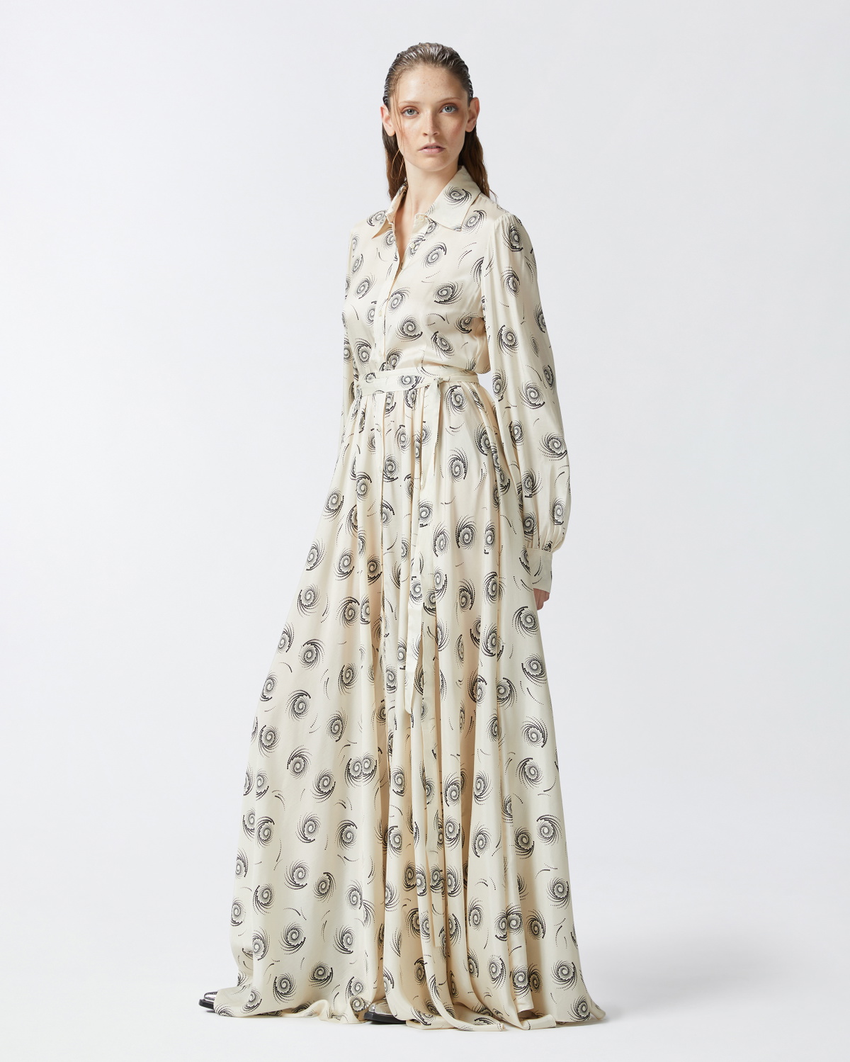 Pinko Long Shirt Dress With Swirl Print Cream/Black