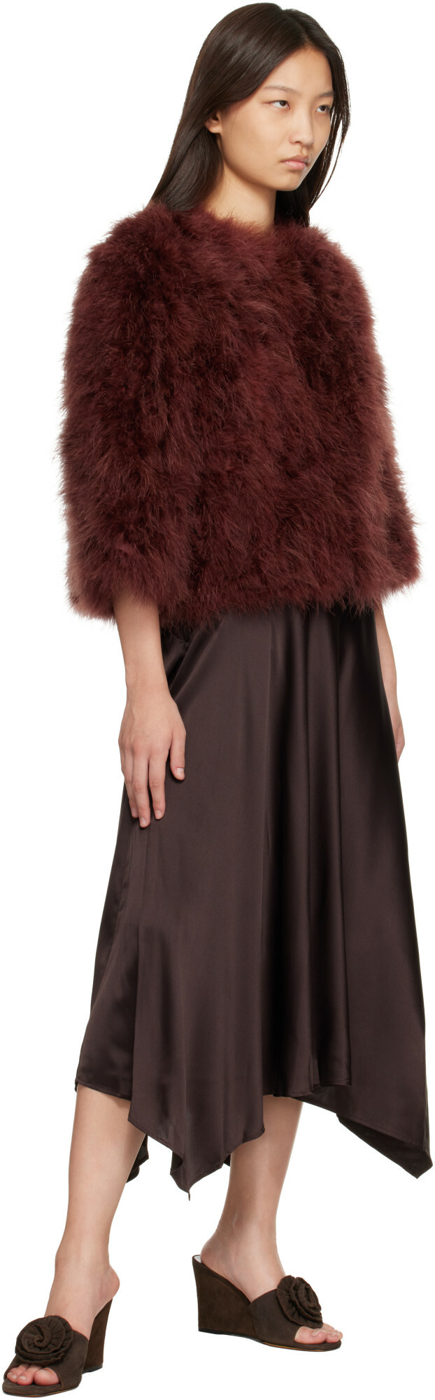 Yves Salomon Brown Feather Jacket