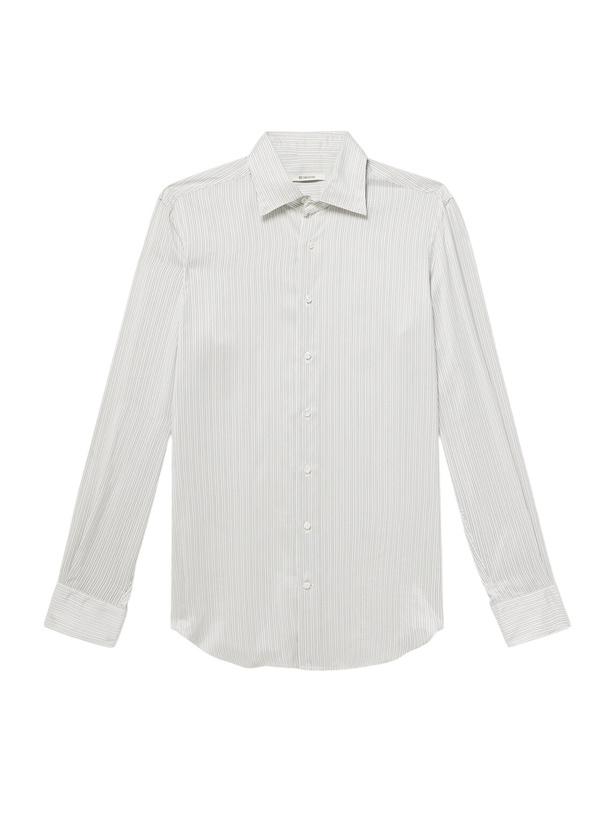 Photo: Husbands - Slim-Fit Striped Silk-Poplin Shirt - White