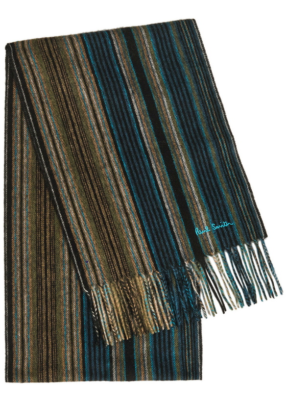 Photo: Paul Smith Trent Striped Logo-embroidered Wool Scarf - Black - One Size